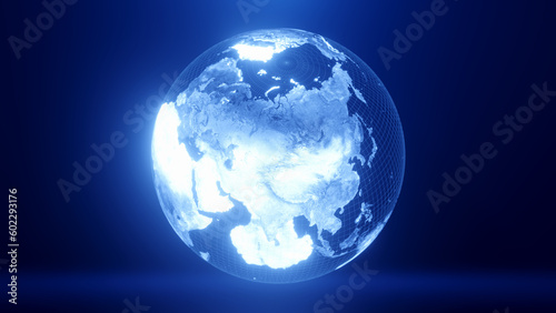 3D render of asia globe map  Technology and Futuristic blue line glowing Earth Background