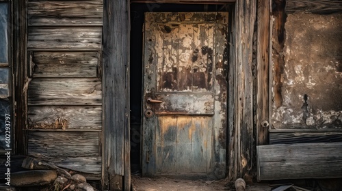Old wooden door in a rustic barn.. Generative AI