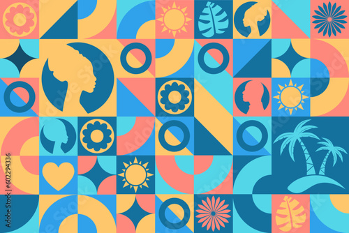 June is National Caribbean American Heritage Month. Seamless geometric pattern. Template for background, banner, card, poster. Vector EPS10 illustration.