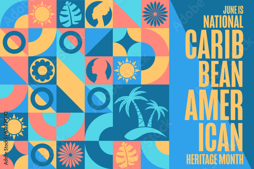 June is National Caribbean American Heritage Month. Holiday concept. Template for background, banner, card, poster with text inscription. Vector EPS10 illustration.