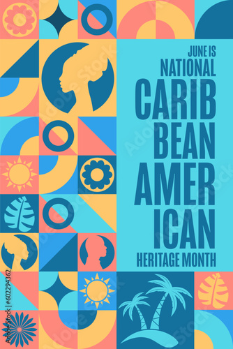 June is National Caribbean American Heritage Month. Holiday concept. Template for background  banner  card  poster with text inscription. Vector EPS10 illustration.