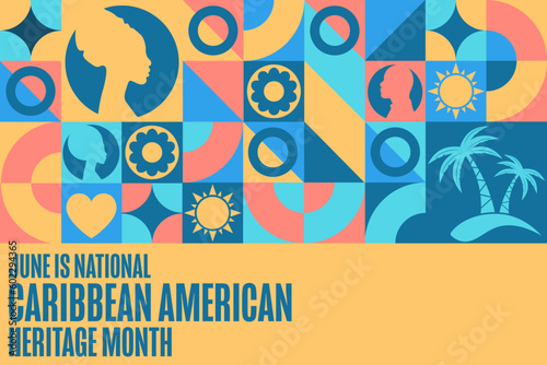 June is National Caribbean American Heritage Month. Holiday concept. Template for background, banner, card, poster with text inscription. Vector EPS10 illustration.