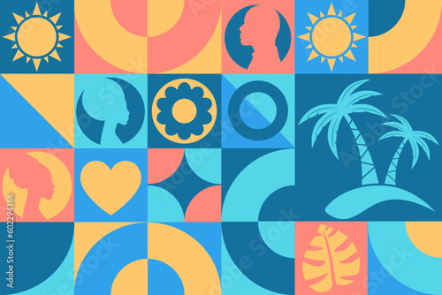 June is National Caribbean American Heritage Month. Seamless geometric pattern. Template for background, banner, card, poster. Vector EPS10 illustration.