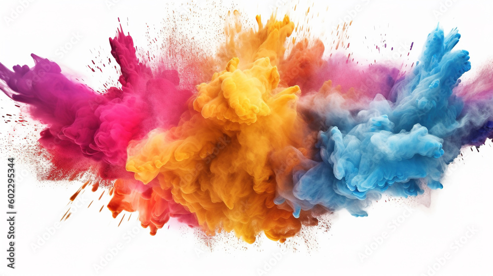 Explosion of color paint or powder, abstract colorful background, illustration, generative AI