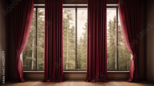 Velvet Window to the Forest with curtain