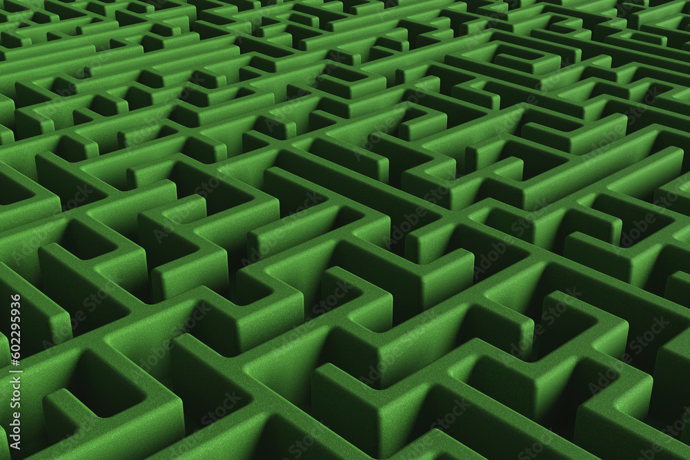 Endless green grassy maze with hard shadow. Illustration as a design element for web design wallpapers and slide show backgrounds