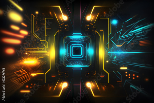 Abstract Technology Key Neon cyberspace background, Abstract Digital background