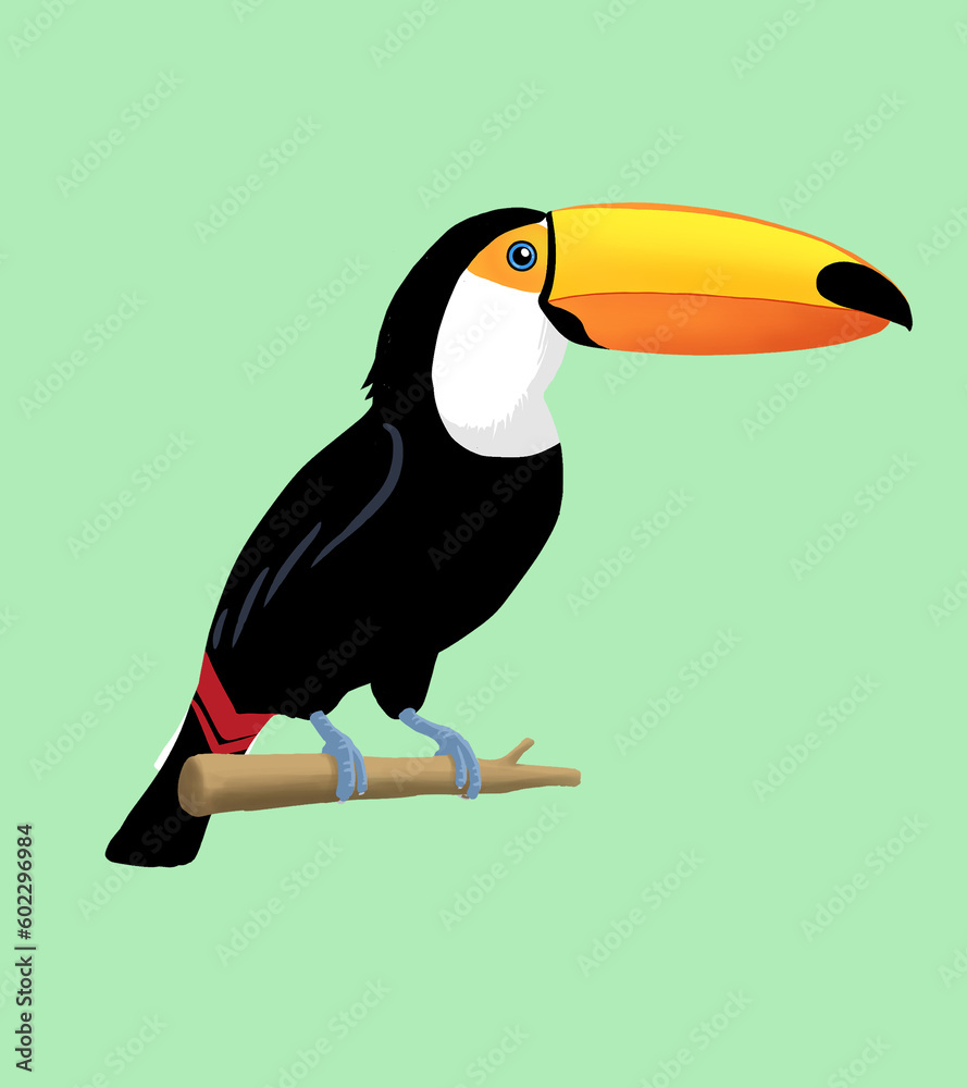 Naklejka premium Illustration of a tocotoucan sitting on a branch