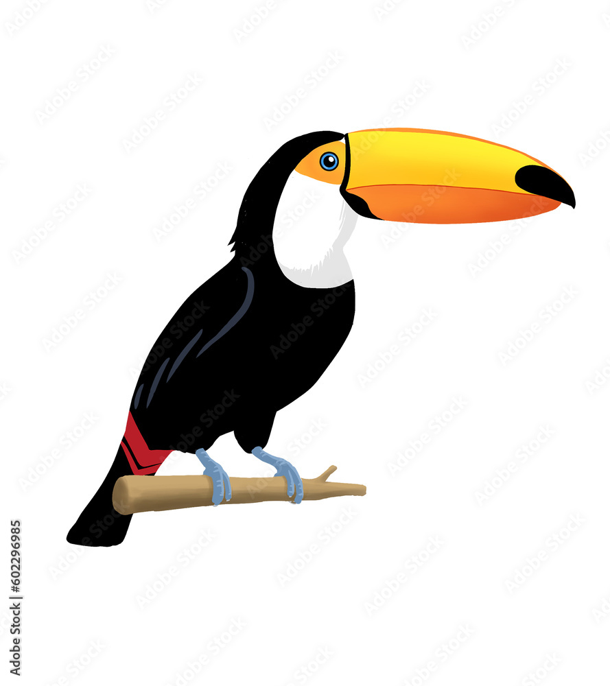 Obraz premium Illustration of a toco toucan sitting on a branch