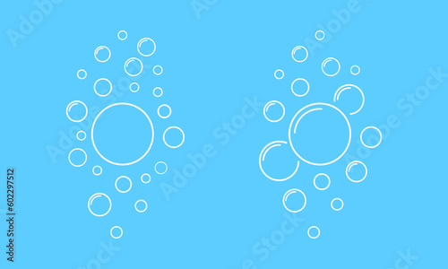 White soap bubbles on blue background. Water bubbles. Vector 10 Eps.