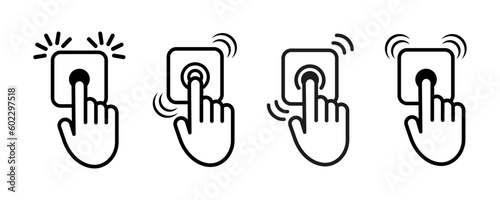 Set of door bells vector icons. Finger pressing the doorbell. Finger touch for home doorbell. Vector 10 Eps.