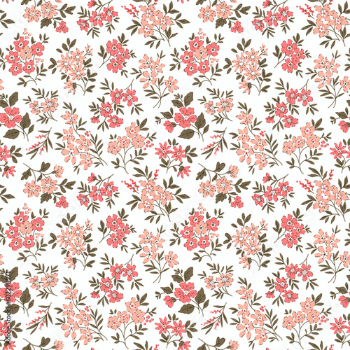 Cute floral pattern in small flowers. Small delicate flowers. White background. Ditsy print. Floral seamless background. The elegant the template for fashion prints. Stock pattern.