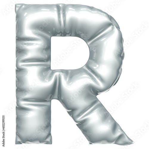 Silver balloon font 3d rendering  letter R