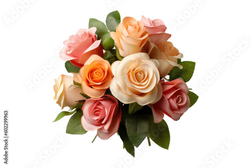Bouquet of colorful roses isolated on transparent background. Generative Ai