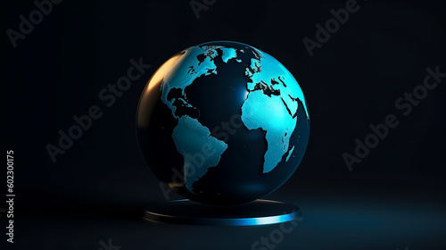 Volumetric globe of the Earth on a blue background  generative AI.