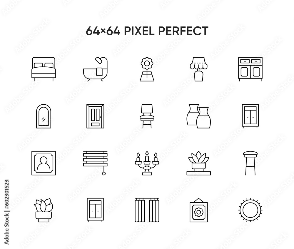 Furniture icon set in thin line style. Decorate vector icons
Furniture icon set in thin line style. Decorate vector icons
