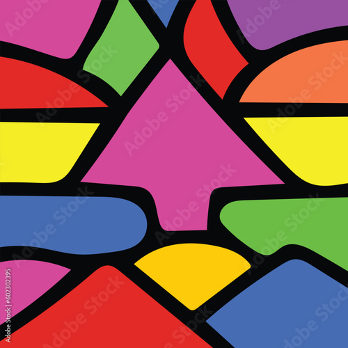 colorful abstract geometric shapes pattern background, in groovy retro style