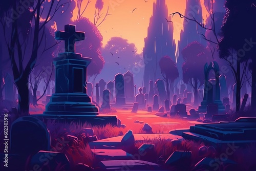Illustration of a graveyard. Generative AI