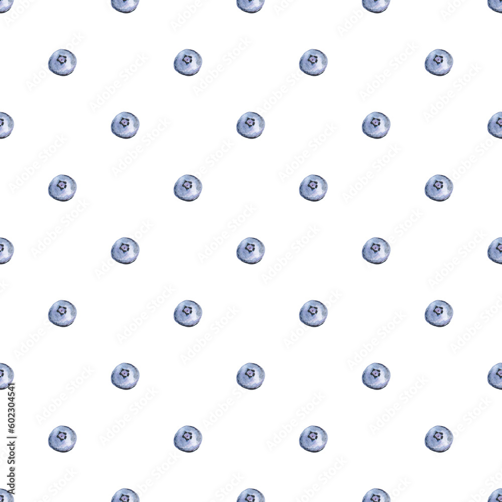 Hand painted watercolor seamless pattern with blueberry berries