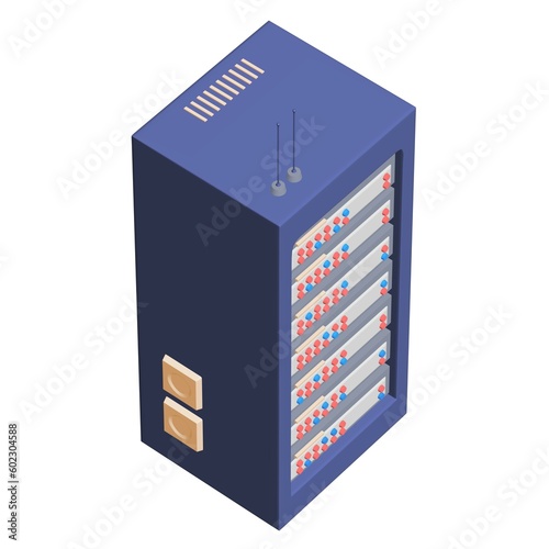 Data network server in cabinet. Diagnostic test in computer room technology