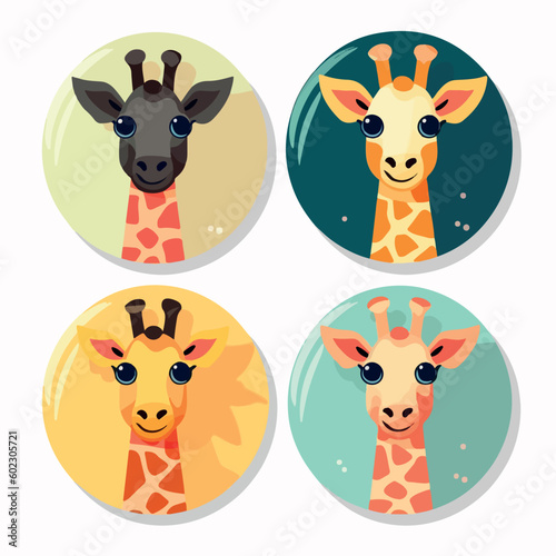 Collection of giraffes. Animals of Africa. Wild nature. Vector illustration, isolated on white background. Cartoon, logo style