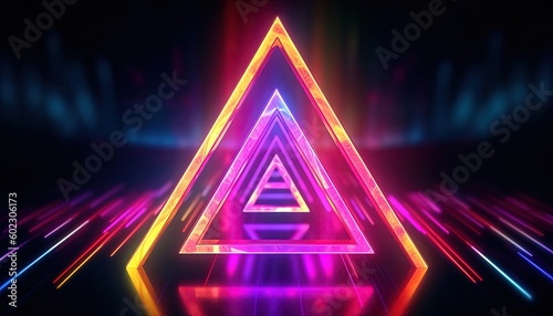 neon triangle with an 'l' on black background, generative ai