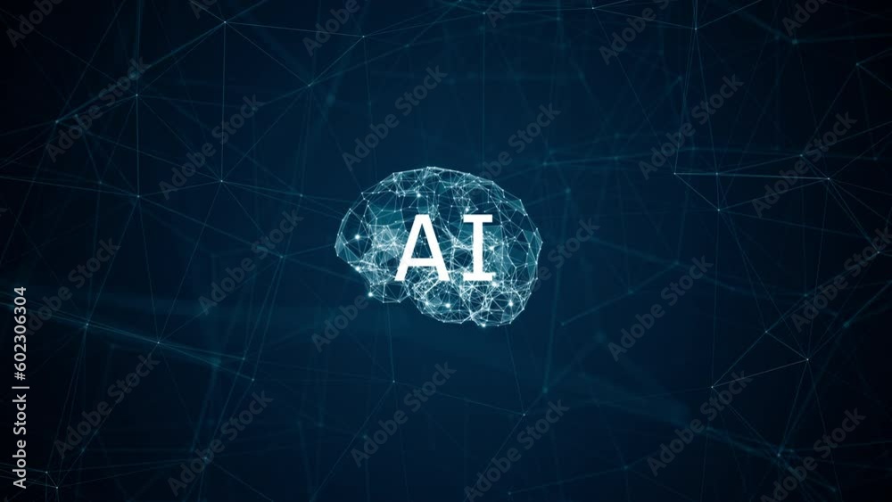 Motion graphic of Blue polygon digital brain logo and AI letter with ...