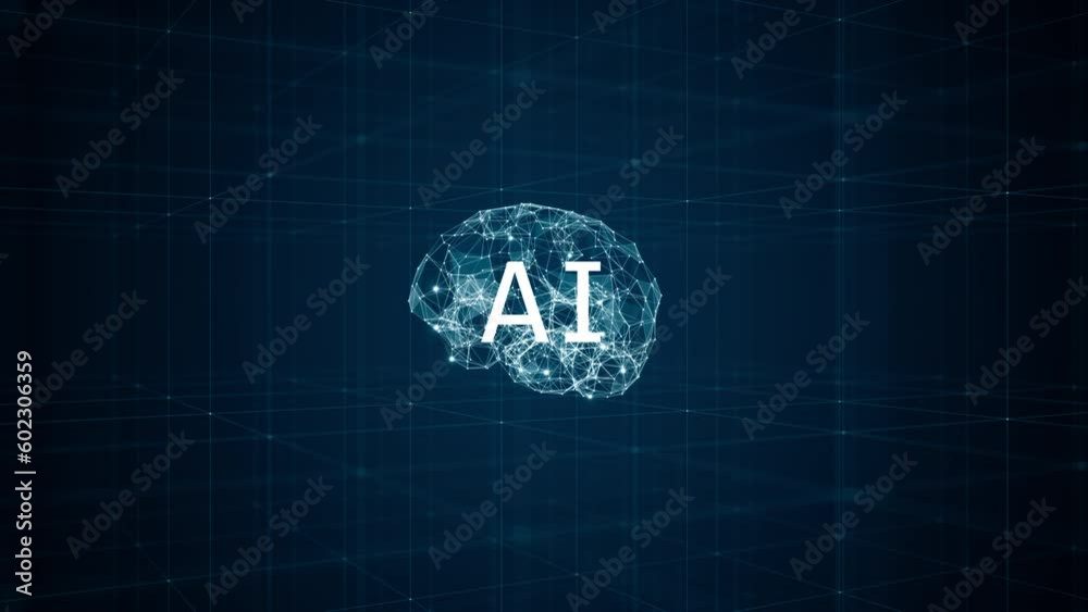Motion graphic of Blue polygon digital brain logo and AI letter with ...