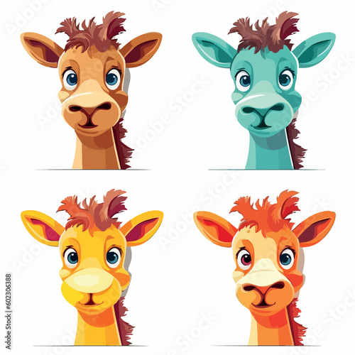 Collection of giraffes. Animals of Africa. Wild nature. Vector illustration, isolated on white background. Cartoon, logo style