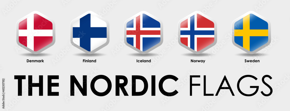 The Nordic countries flag. Simple Hexagon shape design on gray background The Nordic countries flag. Simple Hexagon shape design on gray background