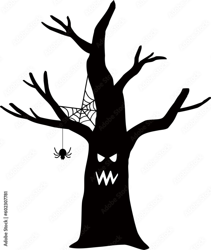 Halloween tree silhouette with scary face Halloween tree silhouette with scary face