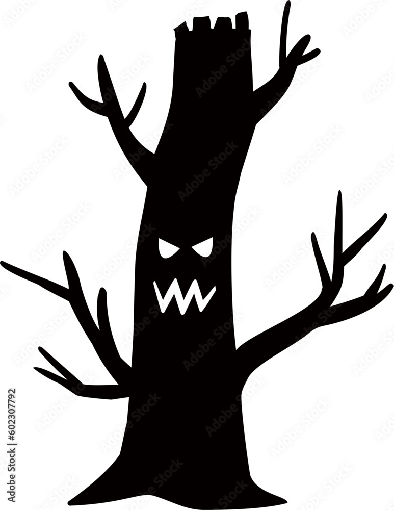 Halloween tree silhouette with scary face