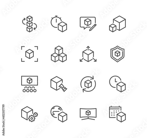 Set of abstract product related icons, module, application, design, metaphor and linear variety symbols.	
