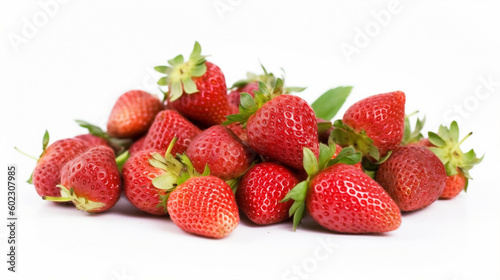 Leckere Erdbeeren vor weissem Hintergrund, generative KI