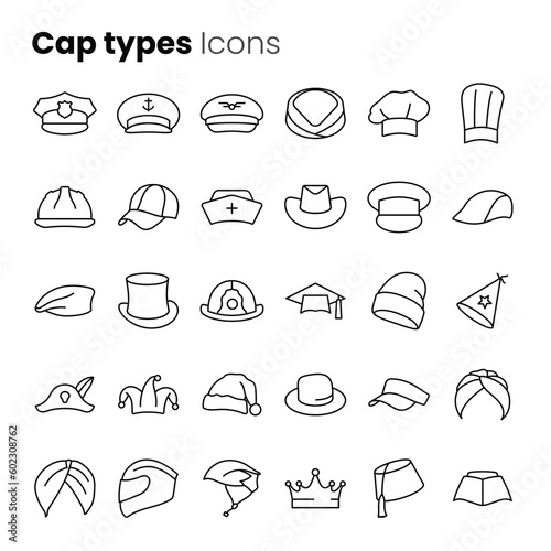 Cat and hat types vector icon set