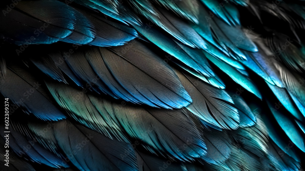Fototapeta premium Abstract background with blue feathers, generative AI.