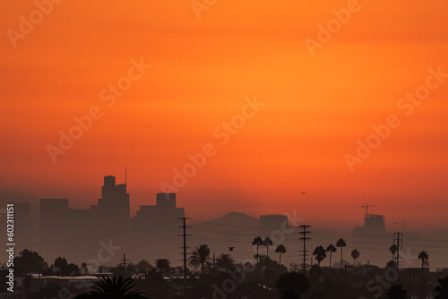 9/7/2022: A hot summer sun rises over Los Angeles during the end of summer heatwave that caused power disruptions and rolling blackouts