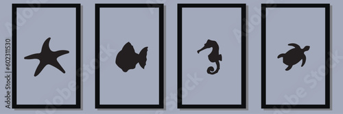 silhouettes of sea anima;