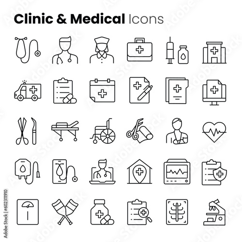 Clinic, healthcare and medical vector icon set