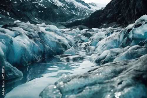 Rough icy surface of a glacier. Generative AI