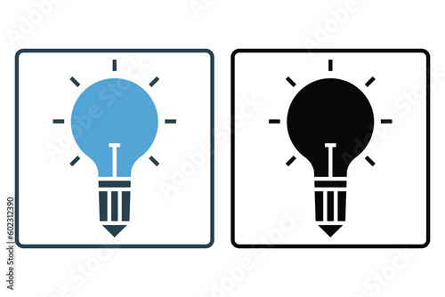 Creative idea icon illustration. Light bulb and pencil. design related to Smart writer logotype. Solid icon style. Simple vector design editable