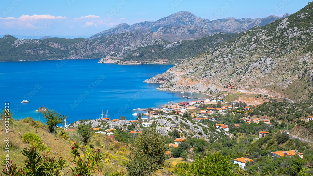 Amazing scape from Selimiye Village in Marmaris, Turkey. Marmaris is near the Mediterranean Sea. Beautiful destination for vacation with Cruise.