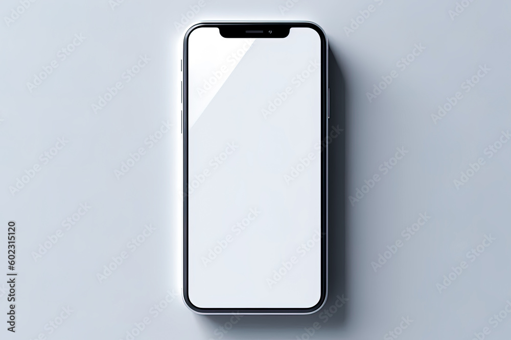 Mockup smartphone with blank white screen top view on white background. Copy space for advertisement. Mockup smartphone with blank white screen top view on white background. Copy space for advertisement.