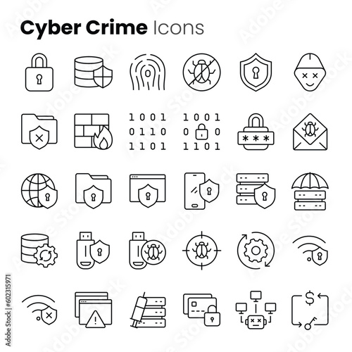 Cyber crime security vector icon set