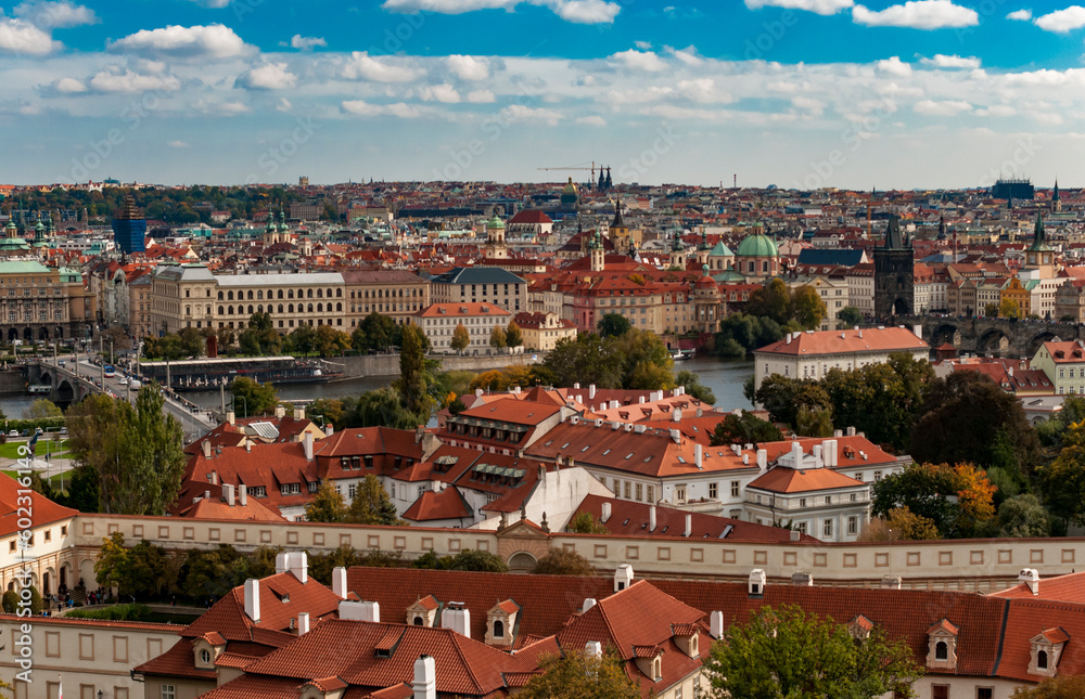 Cityscape of Prague with red roofs, Czech Republic, Europe. beautiful view