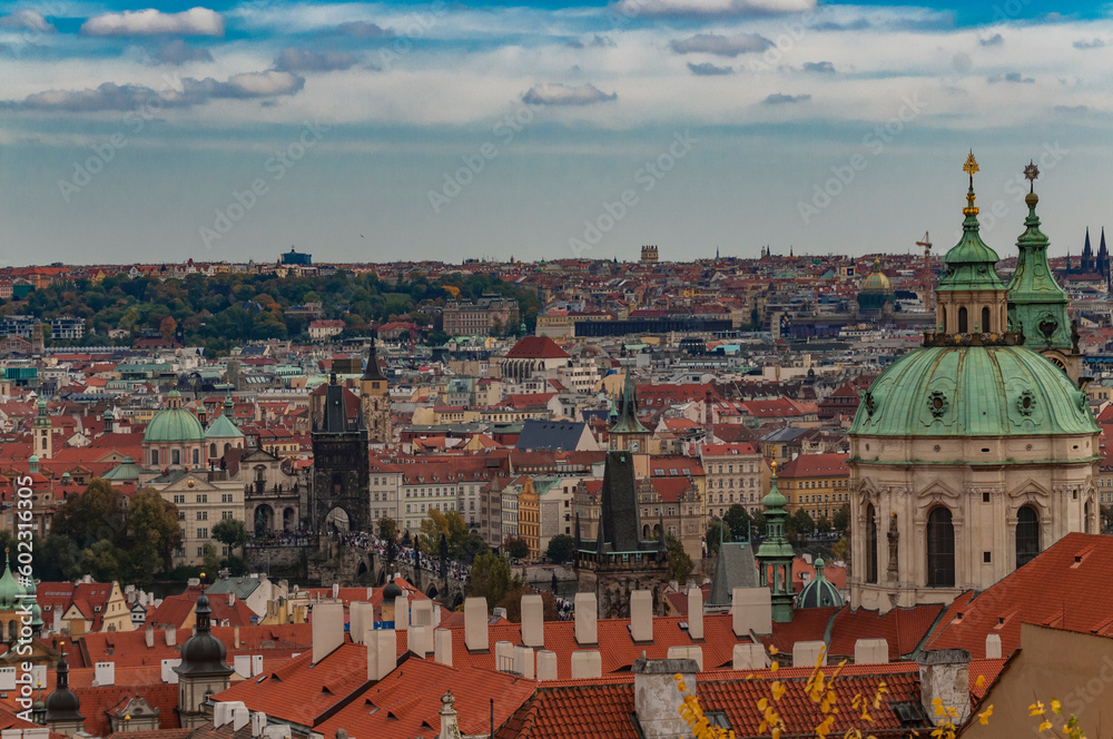 Naklejka premium Cityscape of Prague with red roofs, Czech Republic, Europe. beautiful view