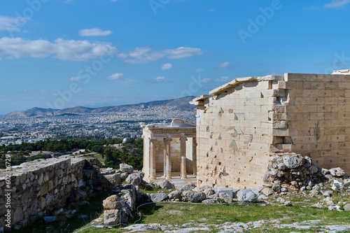 Parthenon temple. View from the ruins of the city of Athens. Greece. High quality photo