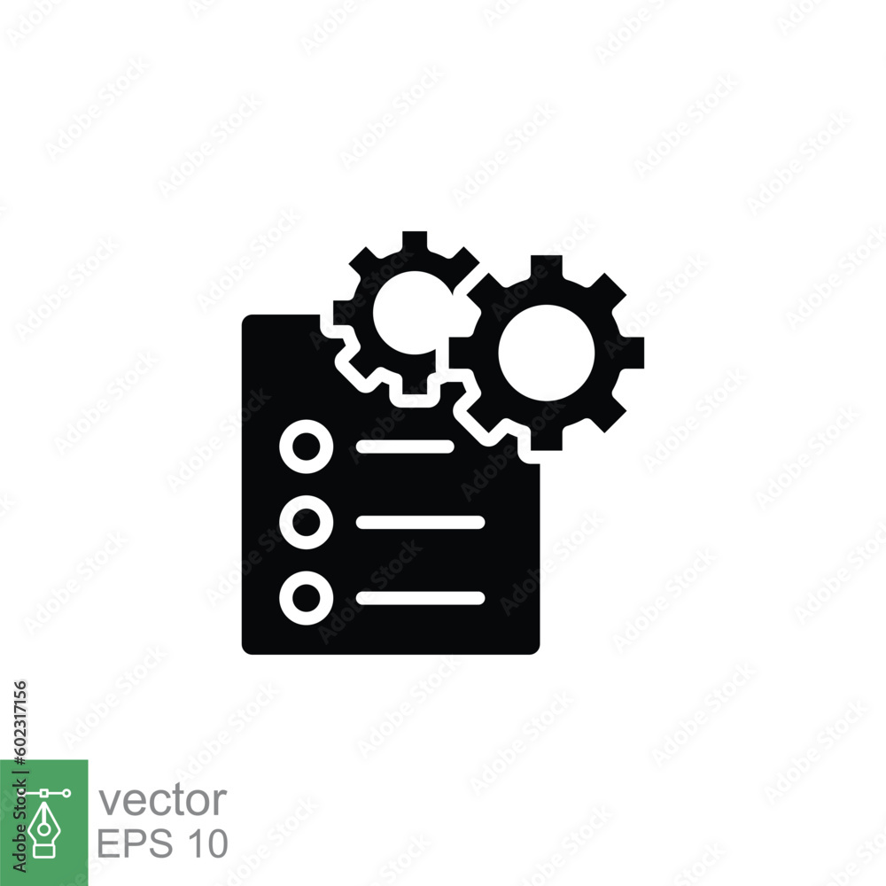 Attributes icon. Simple solid style. Attribute, document, gear, success, technology concept. Black silhouette, glyph symbol. Vector symbol illustration isolated on white background. EPS 10.