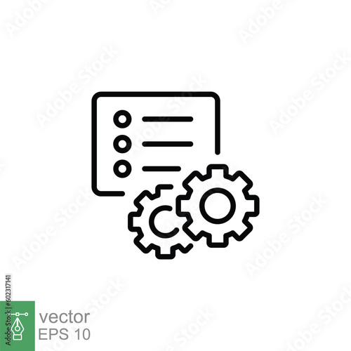 Attributes icon. Simple outline style. Attribute, document, gear, success, technology concept. Thin line symbol. Vector symbol illustration isolated on white background. EPS 10.
