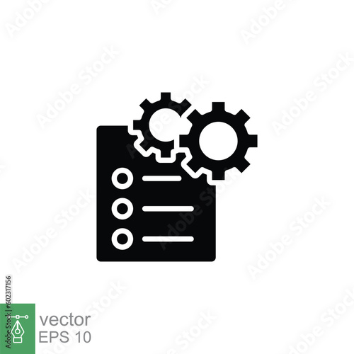 Attributes icon. Simple solid style. Attribute, document, gear, success, technology concept. Black silhouette, glyph symbol. Vector symbol illustration isolated on white background. EPS 10. © Fourdoty